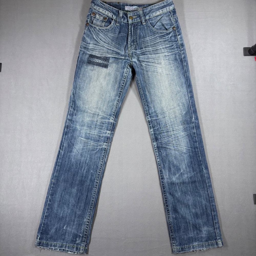 FYQC Texwood Jeans Mens 28 Blue Excellent Distressed Y2K Cyber Grunge Straight